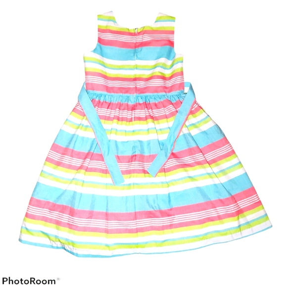 Bonnie Jean Youth Multi-Striped Dress with Ribbon at Waist Above Knee Length 448 - Picture 4 of 7